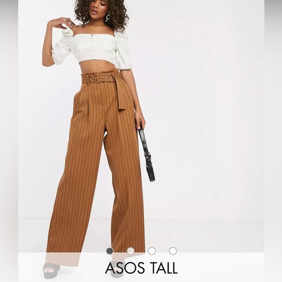 ASOS Pants - ASOS Design Wide Leg Pinstripe Belted Pants
